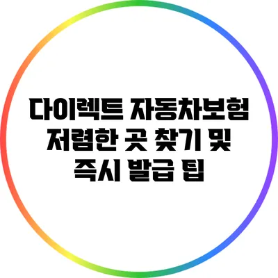 다이렉트 자동차보험 저렴한 곳 찾기 및 즉시 발급 팁